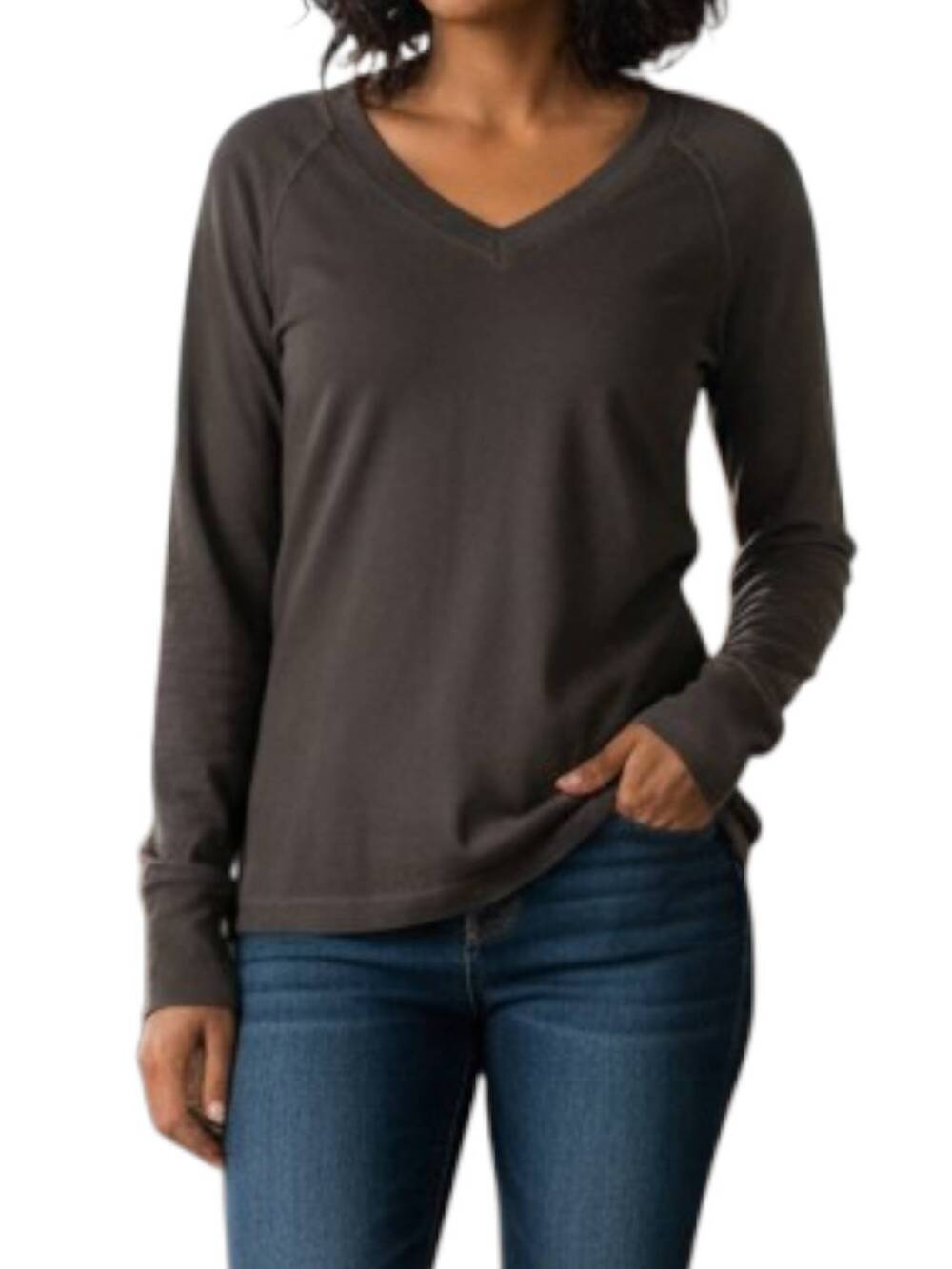 NEW CROWN JEWEL long sleeve raglan v neck top in bark
